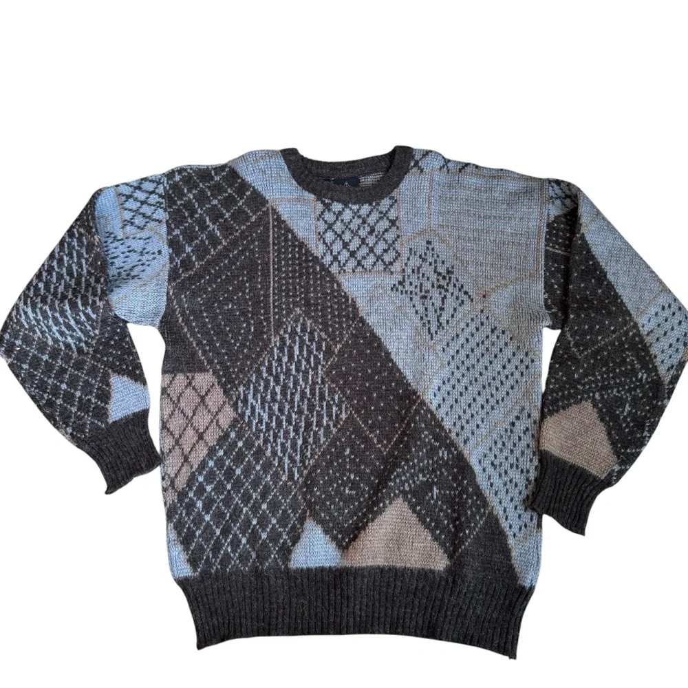VTG Kennington Sweater Mens LG Pullover Grandpa Wool Blend Geometric Abstract